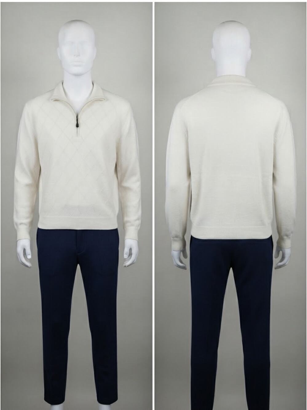 Men's Pebble Beach Golf White Diamond Pattern 1/4 Zip Pullover Sweater Size XL